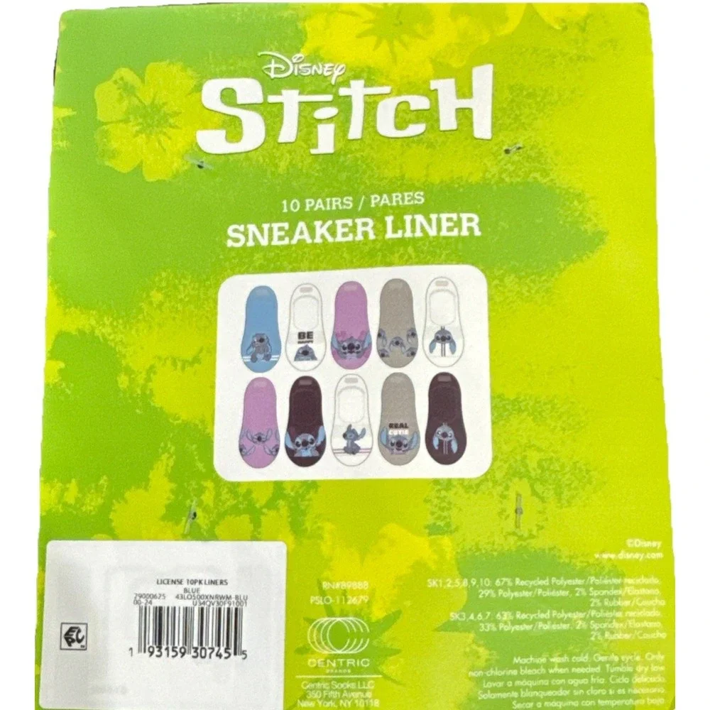 Disney Stitch Sneaker Liner Socks 10 Pair, Women 4-10 No Show